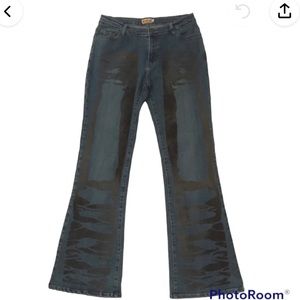 Y2K Blue Jeans Flares With Velour Detail